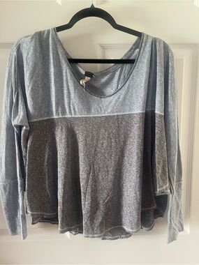 We The Free Two-Tone Scoop Neck Long Sleeve Top - Light Gray & Charcoal